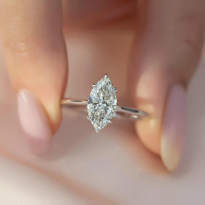 Marquise Diamond Ring — 925 Sterling Silver, GRA Certified Moissanite