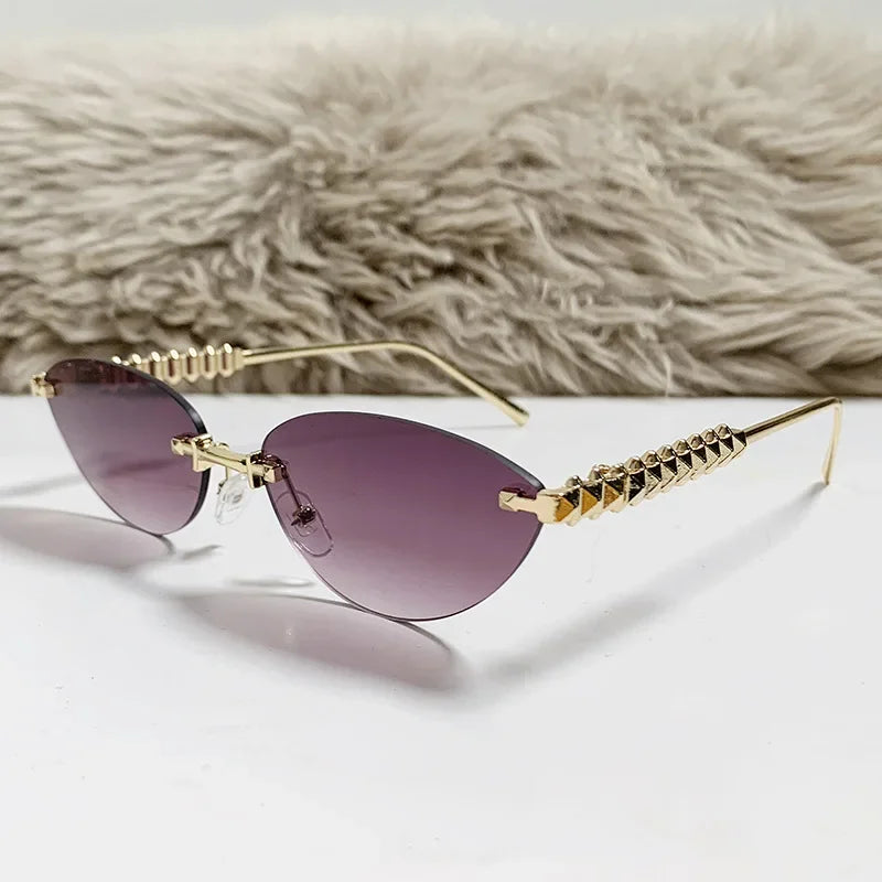 Cat Eye Rimless Sunglasses — Women's Luxury Oval Frame