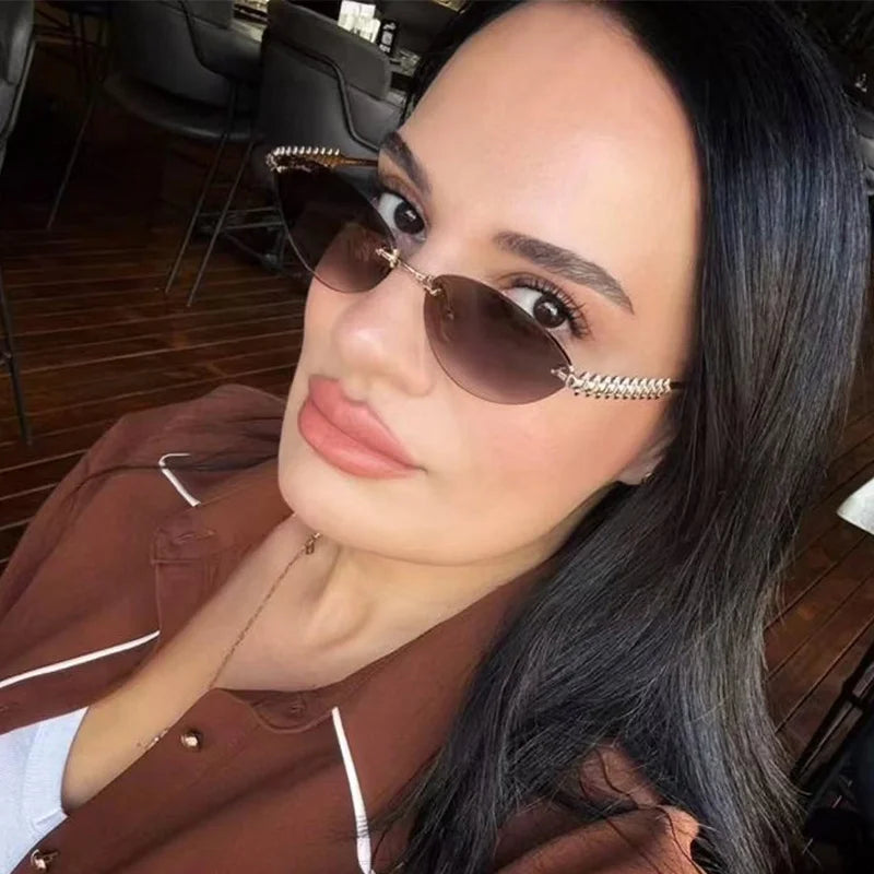 Cat Eye Rimless Sunglasses — Women's Luxury Oval Frame