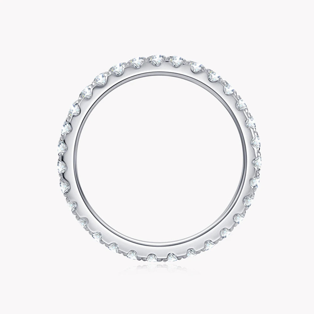 Diamond Eternity Band — 18K White Gold, 925 Silver, Moissanite