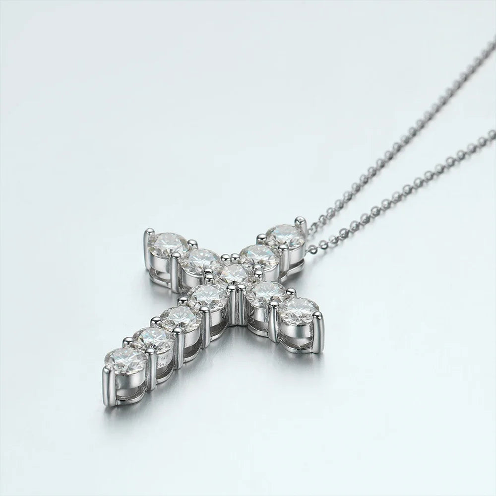 Moissanite Cross Pendant Necklace — 925 Silver, 18K Gold Plated