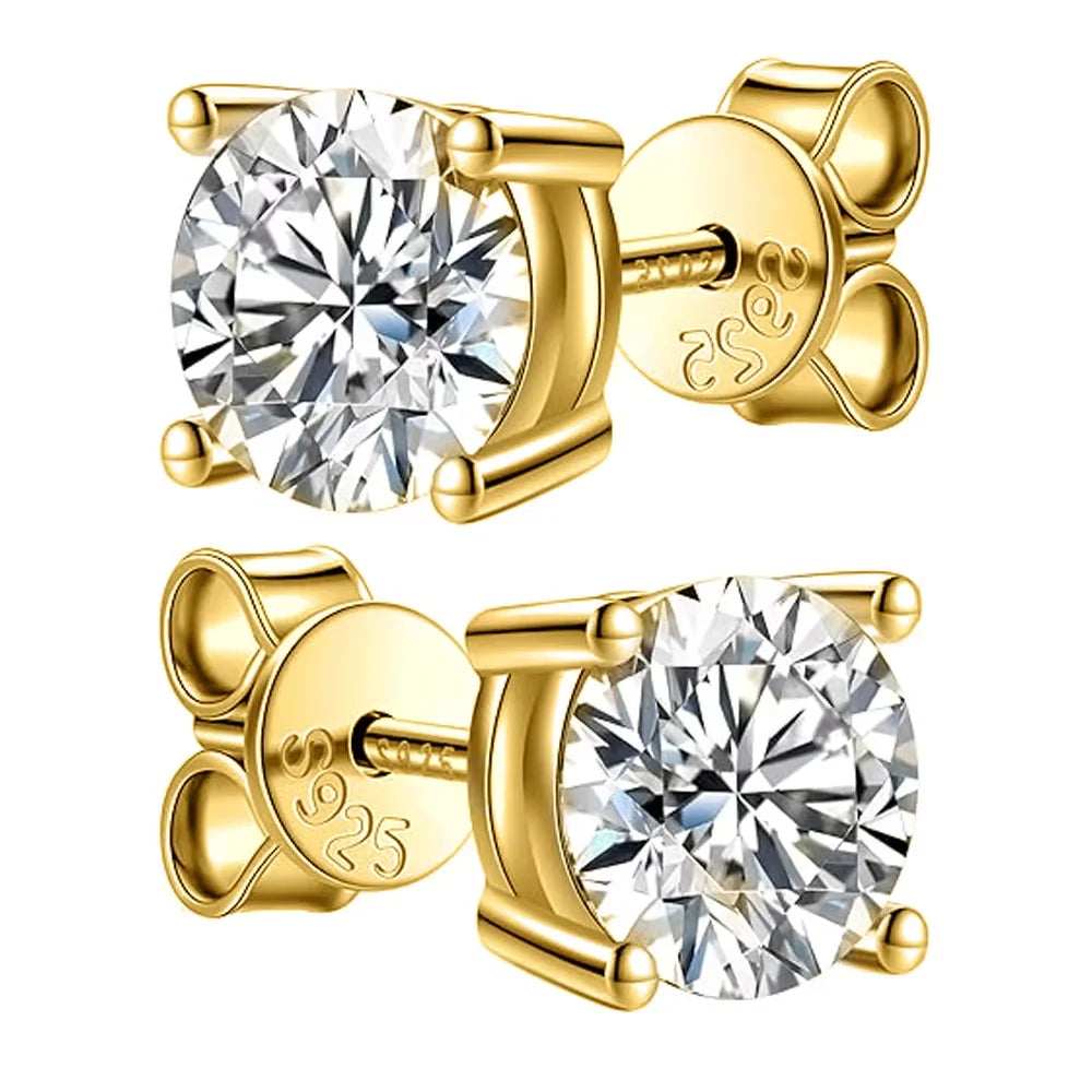 Moissanite Stud Earrings — 2CT, 925 Silver, Lab Diamond