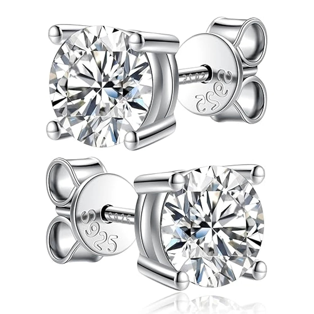 Moissanite Stud Earrings — 2CT, 925 Silver, Lab Diamond