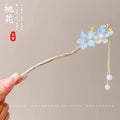 Chinese Floral Tassel Hair Clip — Enameled Alloy