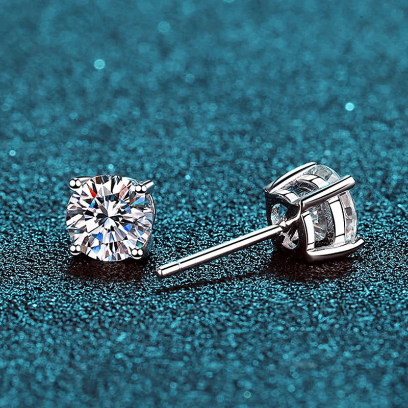 Moissanite Stud Earrings — 2CT, 925 Silver, Lab Diamond