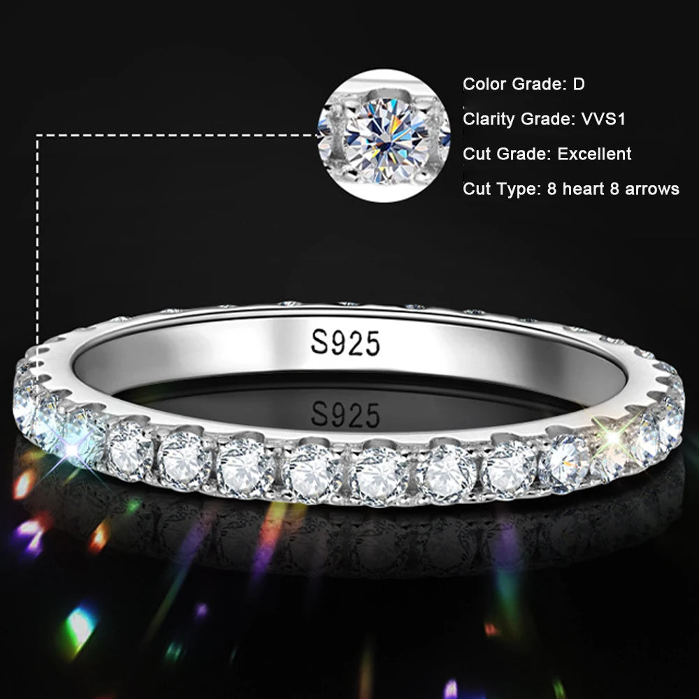 Diamond Eternity Band — 18K White Gold, 925 Silver, Moissanite