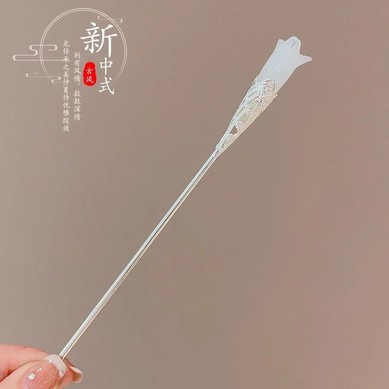 Chinese Floral Tassel Hair Clip — Enameled Alloy