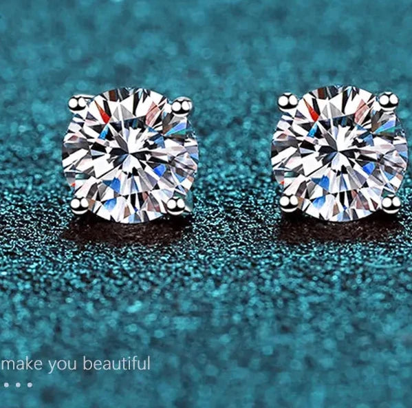 Moissanite Stud Earrings — 2CT, 925 Silver, Lab Diamond