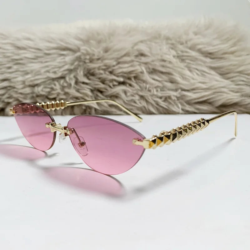 Cat Eye Rimless Sunglasses — Women's Luxury Oval Frame