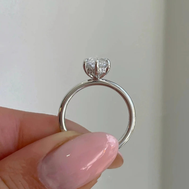 Marquise Diamond Ring — 925 Sterling Silver, GRA Certified Moissanite