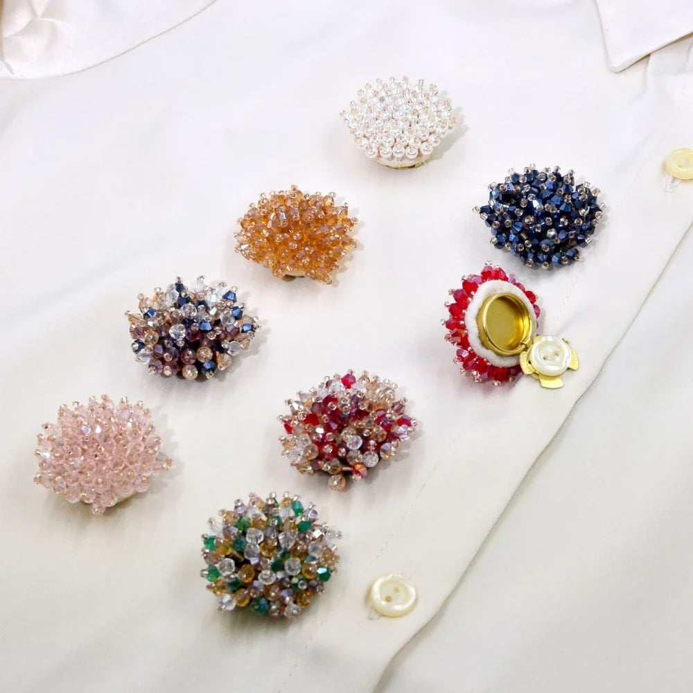 Crystal Button Covers — Beaded Cufflinks for Women, 2PCS