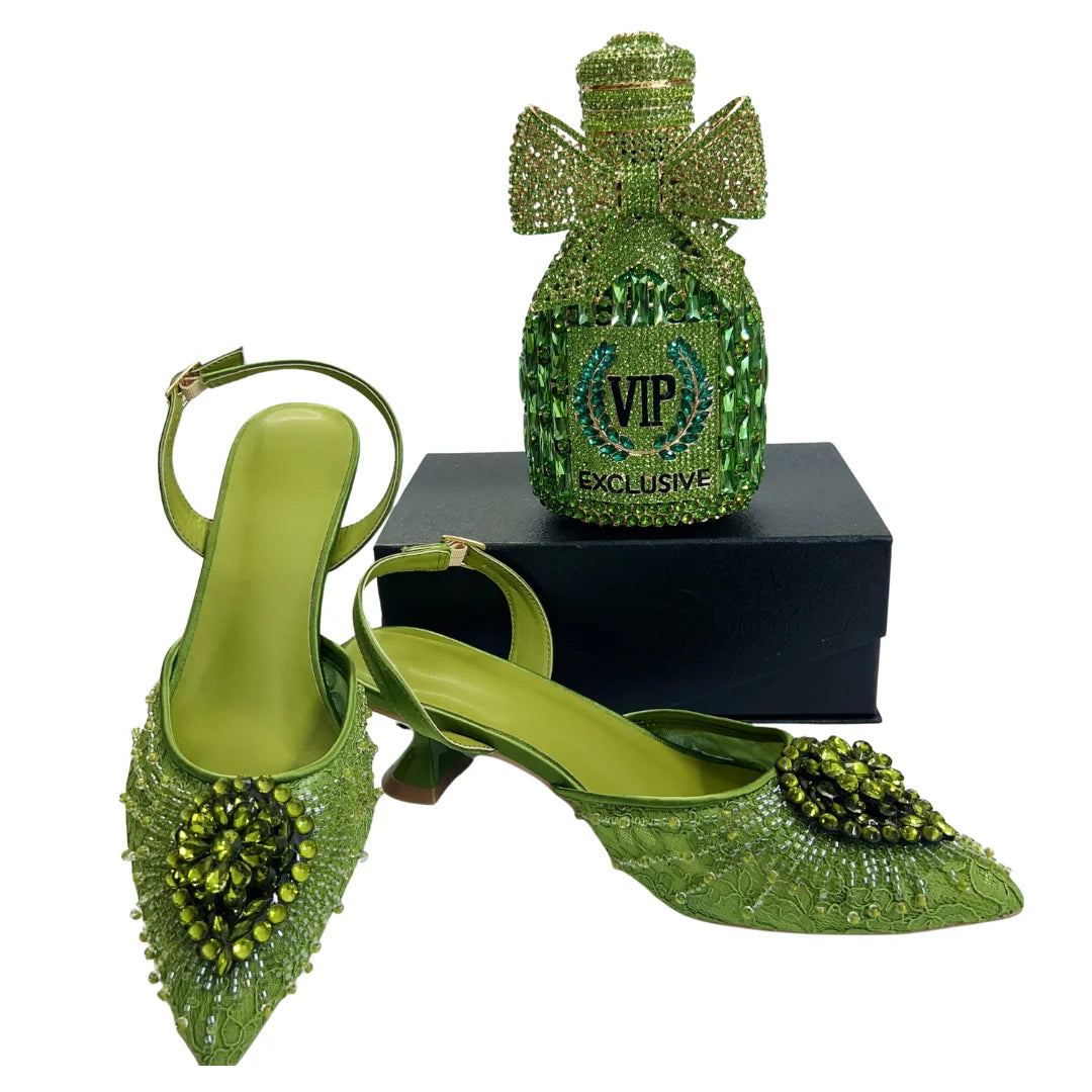Lace Beaded Bridal Shoes & Clutch Bag Set