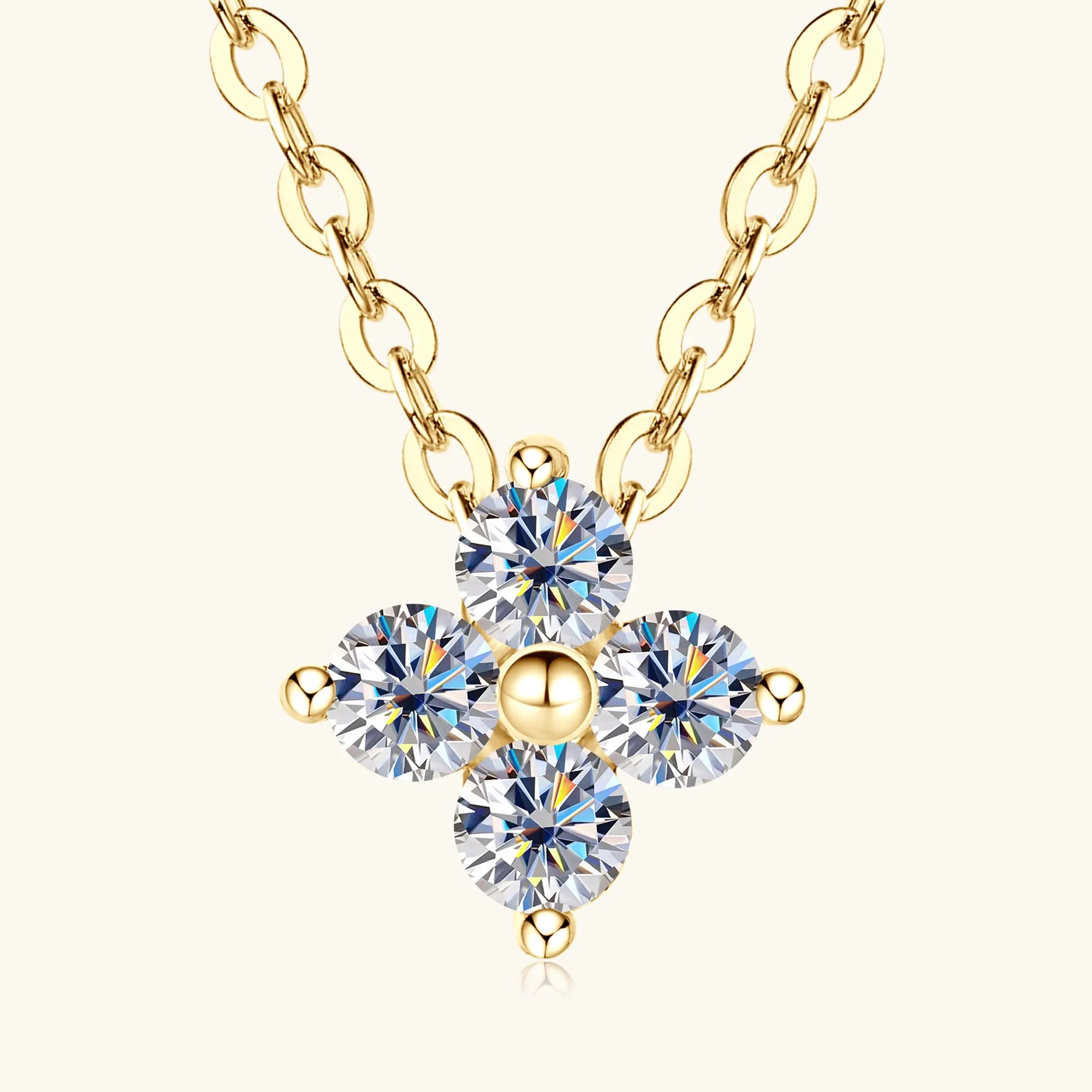 10K Solid Gold 0.06ct*4 Moissanite Diamond Pendant Necklace Four-Leaf Clover Style *Certified*