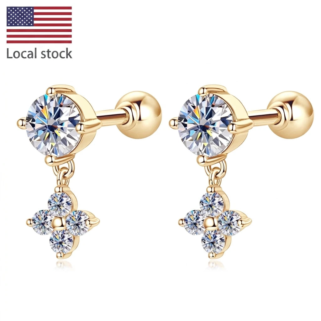 10K Solid Gold Moissanite Diamond Delicate and Petite Dangling Earrings