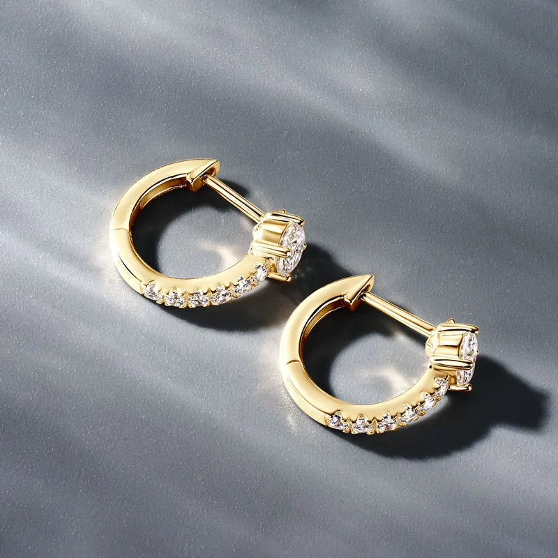 10K Solid Gold 4mm (0.30ct*2pcs) Round Moissanite Diamond Hoop Earrings *Certified*