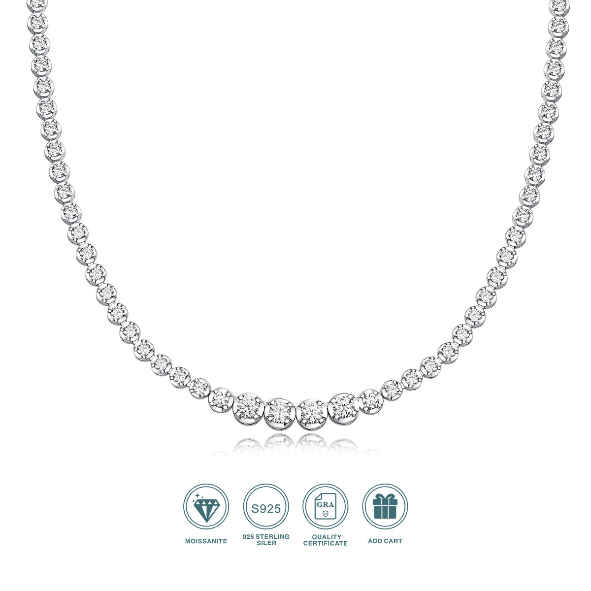 925 Silver Moissanite Diamond Necklace 4mm casual luxury *with certificate authentication*