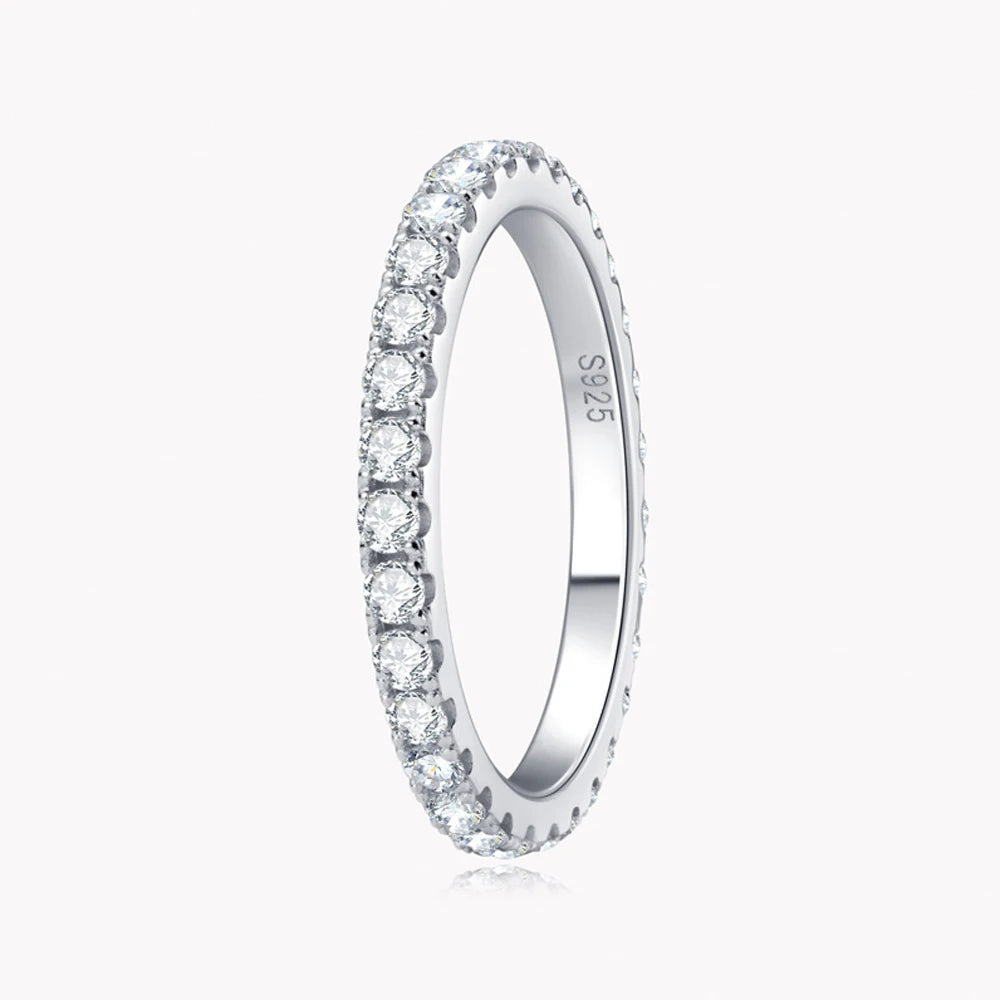 Diamond Eternity Band — 18K White Gold, 925 Silver, Moissanite
