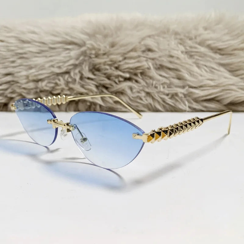 Cat Eye Rimless Sunglasses — Women's Luxury Oval Frame