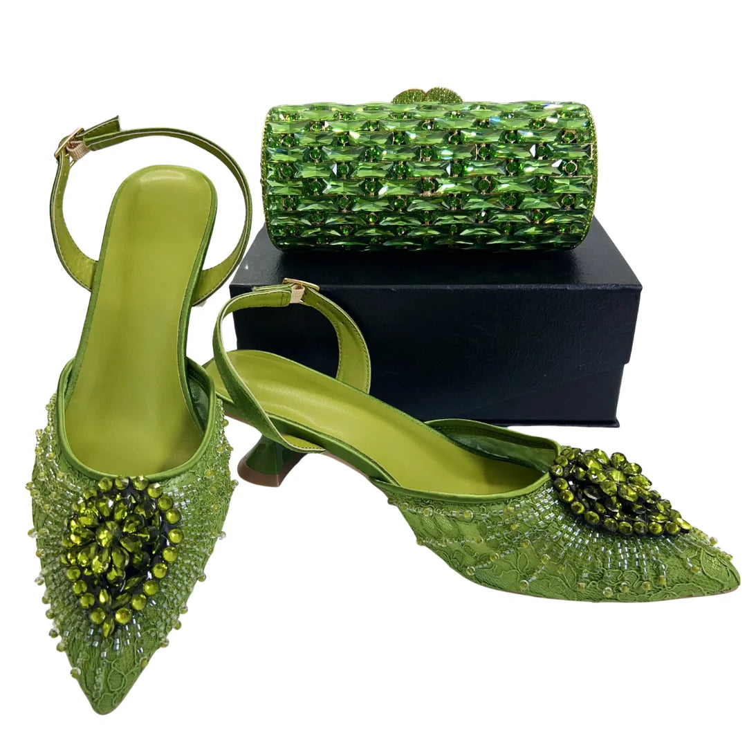 Lace Beaded Bridal Shoes & Clutch Bag Set