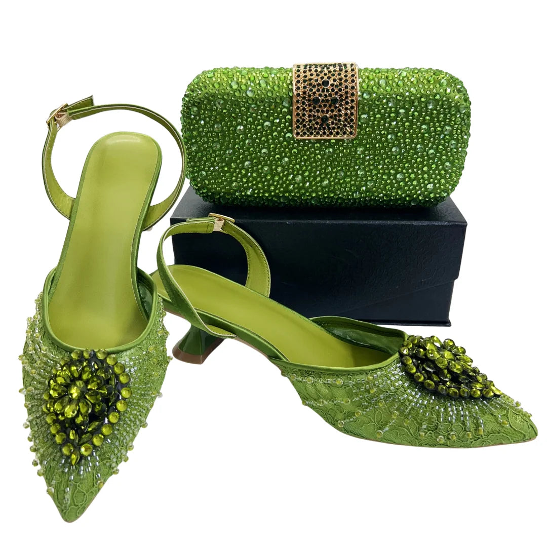 Lace Beaded Bridal Shoes & Clutch Bag Set