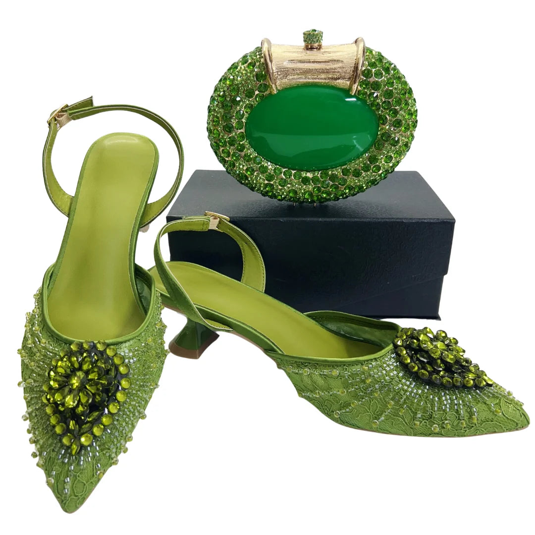 Lace Beaded Bridal Shoes & Clutch Bag Set