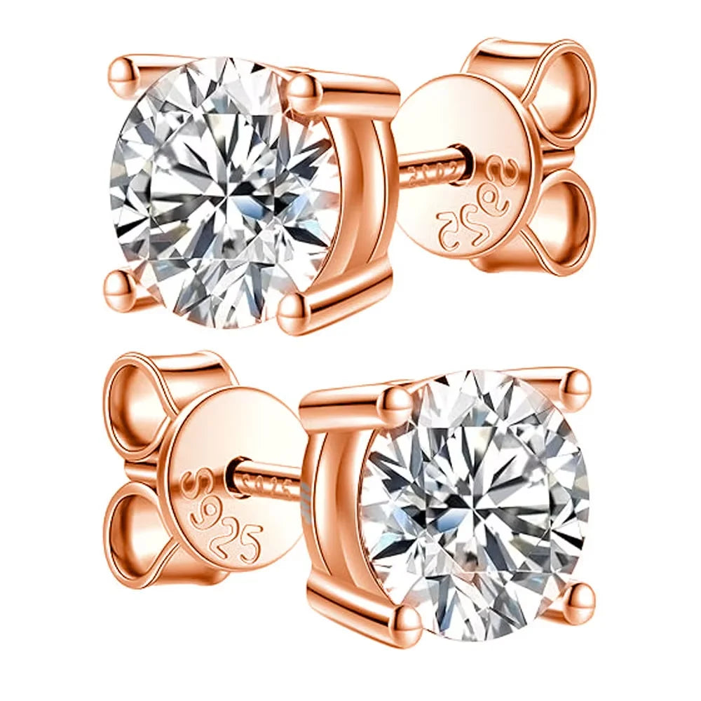 Moissanite Stud Earrings — 2CT, 925 Silver, Lab Diamond