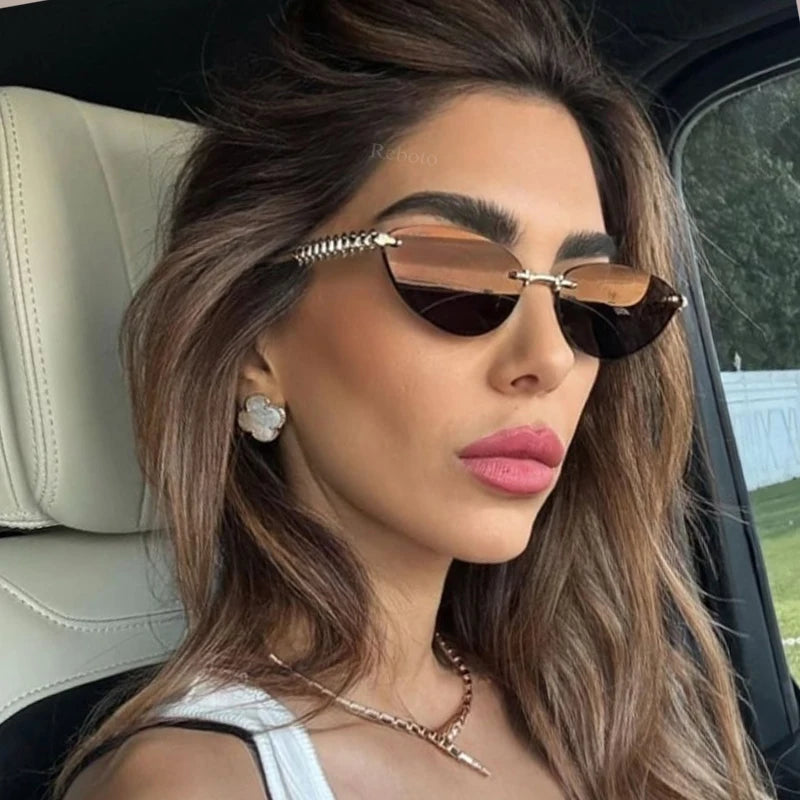 Cat Eye Rimless Sunglasses — Women's Luxury Oval Frame