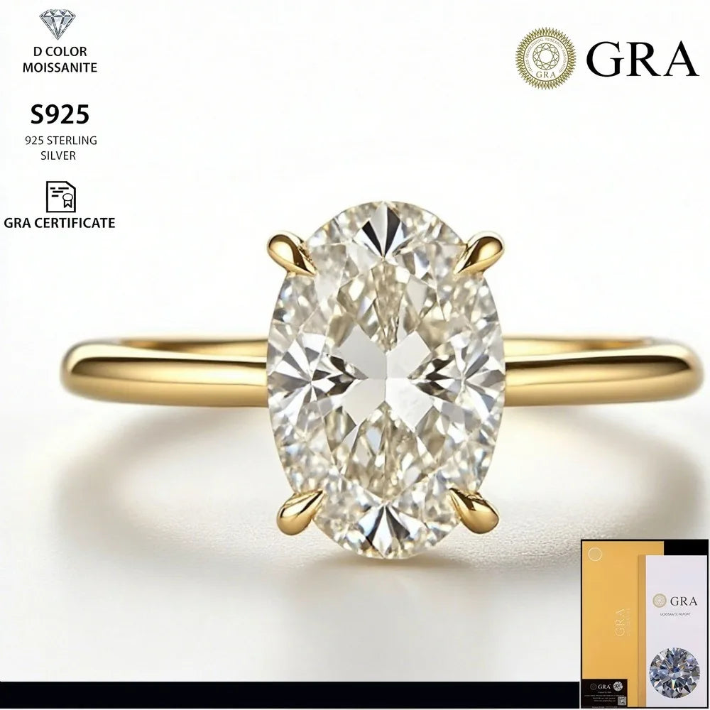 Oval Diamond Four-Claw Wedding Ring — Women's Fashion