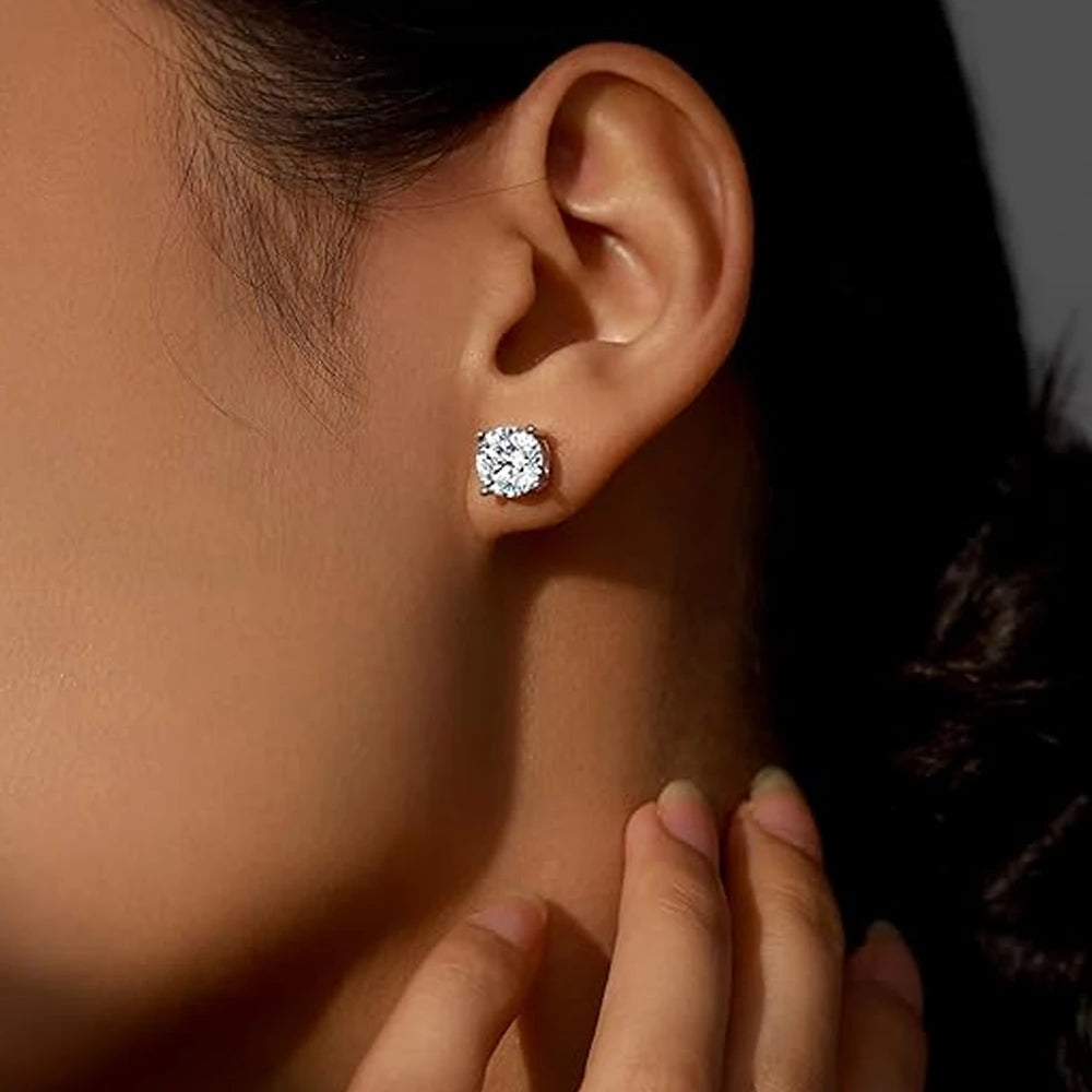 Moissanite Stud Earrings — 2CT, 925 Silver, Lab Diamond