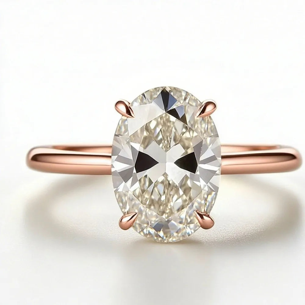 Oval Diamond Four-Claw Wedding Ring — Women's Fashion