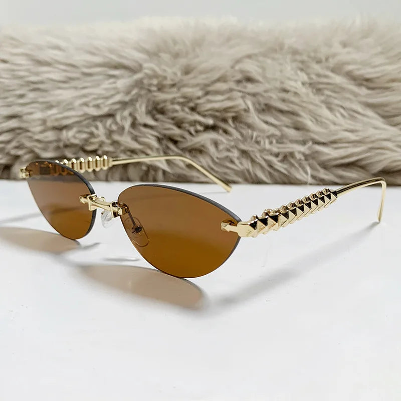 Cat Eye Rimless Sunglasses — Women's Luxury Oval Frame