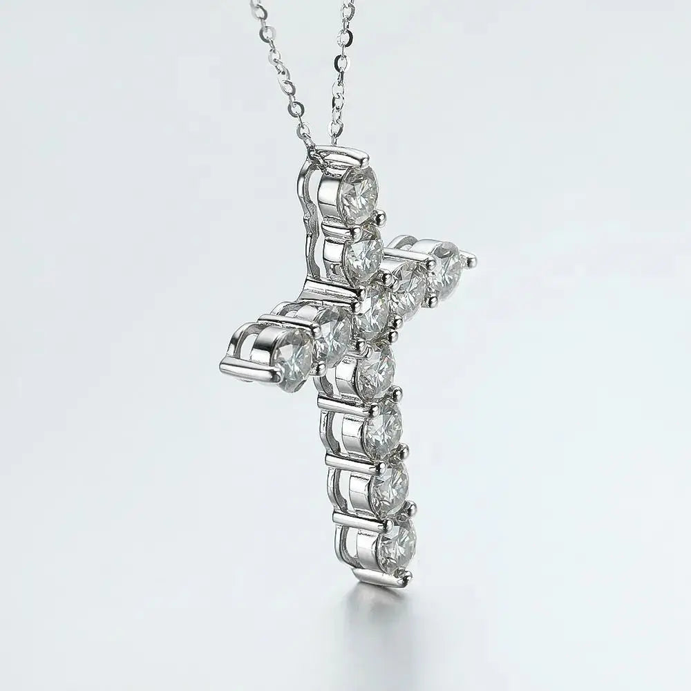 Moissanite Cross Pendant Necklace — 925 Silver, 18K Gold Plated